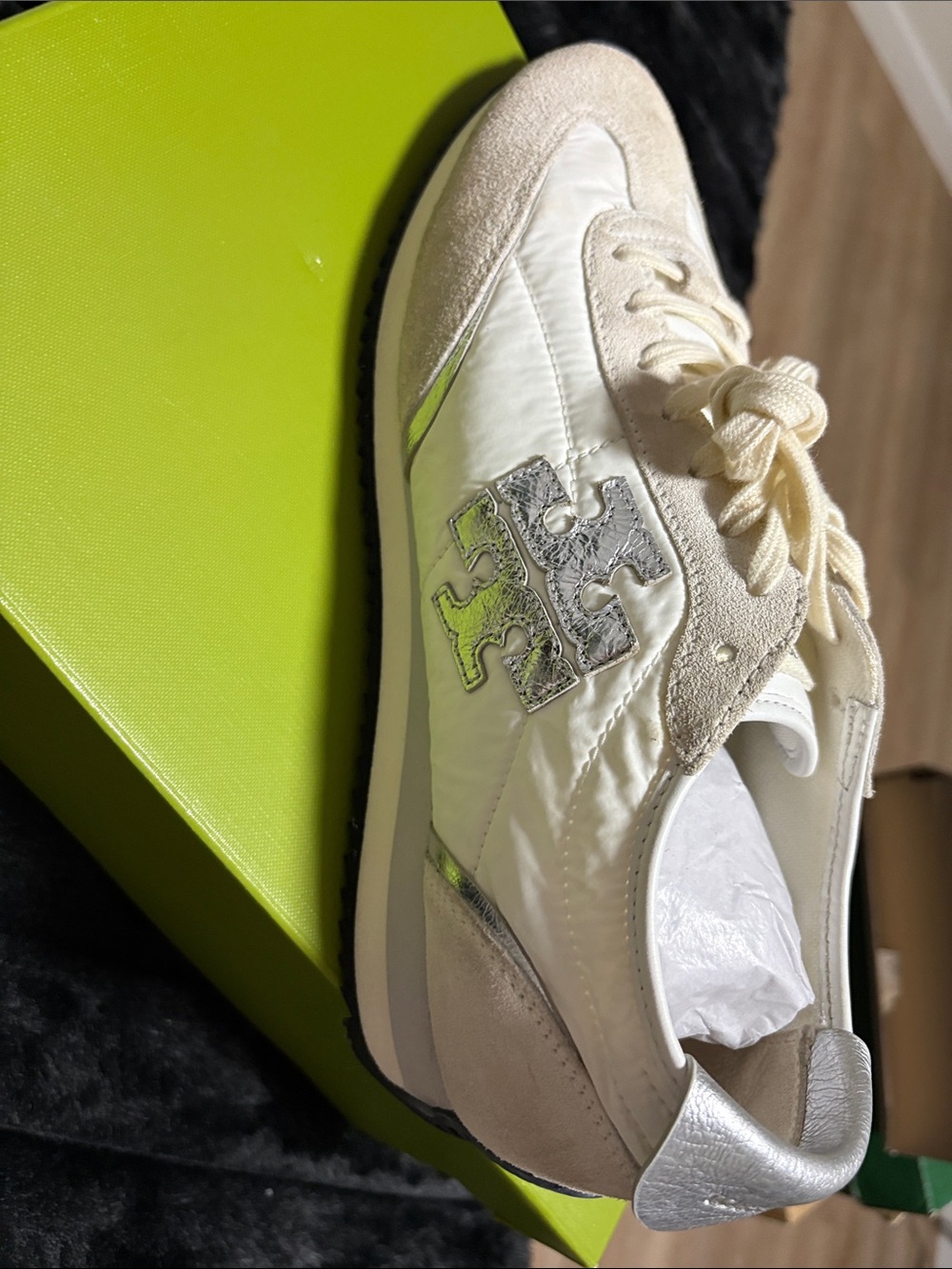 Tory Burch Cream Suede & Nylon Low-Top Sneakers - Picture 5 of 9